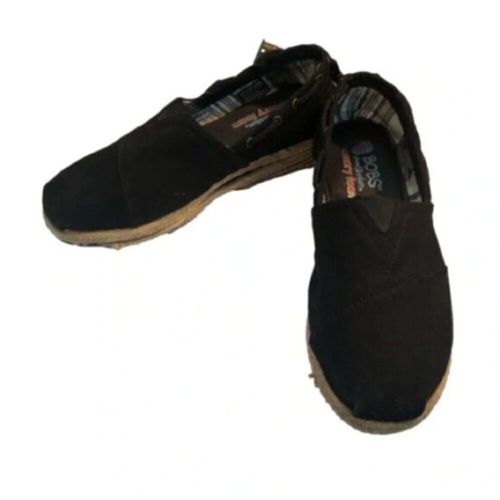 💐Bobs Skechers Black Canvas Espadrille Slip On Shoes Women's 7